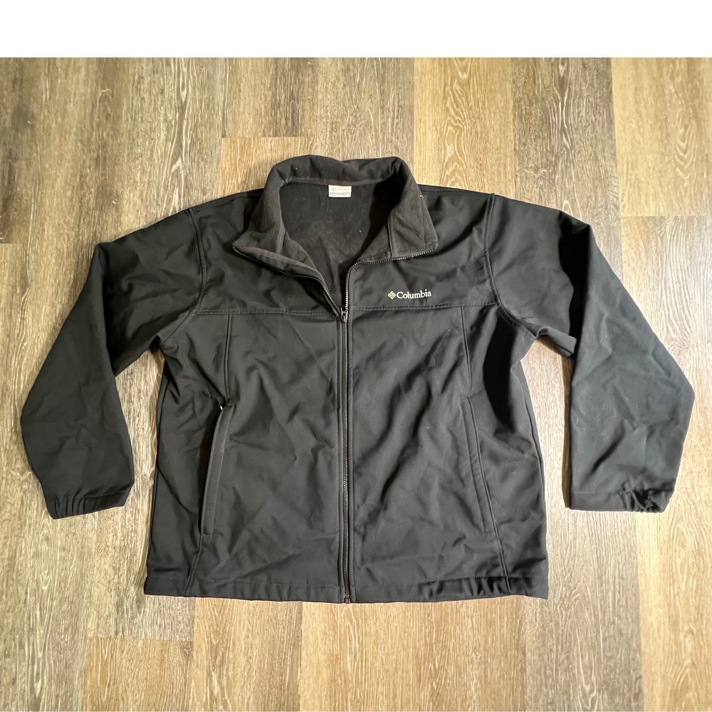 Columbia Softshell Jacket Mens 1X‎ Black Fleece Lined Full Zip Outdoor Coat